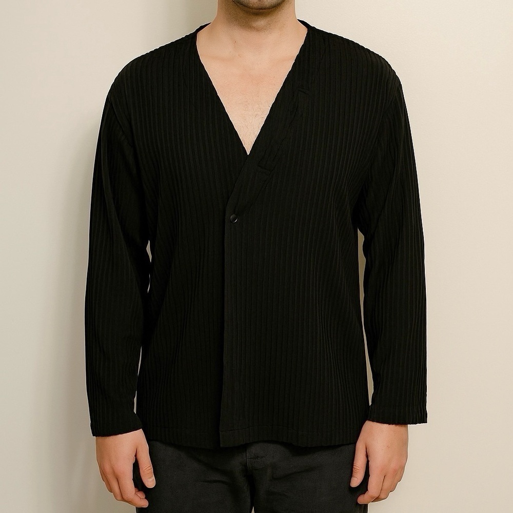 Prevu Black Waffle Knit V Neck Jacket L​​​